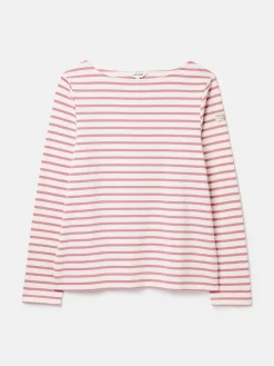 Best Joules New Harbour Cream & Pink Striped Boat Neck Breton Top Cream&PinkStriped