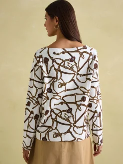 Clearance Joules New Harbour Cream Bridle Boat Neck Breton Top CreamBridle