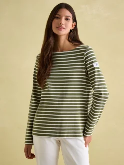 Outlet Joules New Harbour Green stripe Boat Neck Breton Top Greenstripe