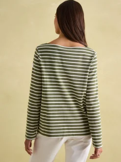 Outlet Joules New Harbour Green stripe Boat Neck Breton Top Greenstripe