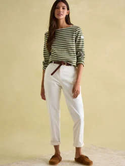 Outlet Joules New Harbour Green stripe Boat Neck Breton Top Greenstripe