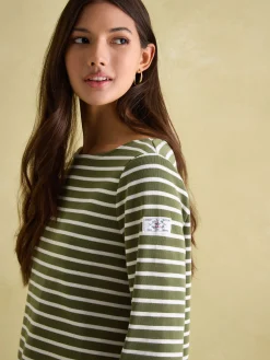 Outlet Joules New Harbour Green stripe Boat Neck Breton Top Greenstripe