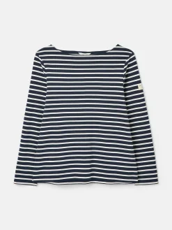 Outlet Joules New Harbour Navy & White Striped Boat Neck Breton Top Navy&WhiteStriped