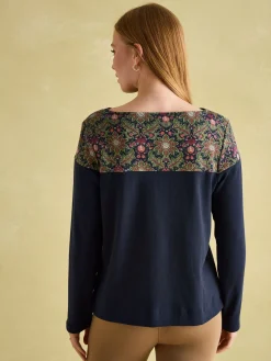 Discount Joules New Harbour Navy Damask Boat Neck Breton Top NavyDamask