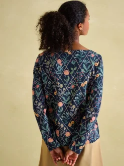 Sale Joules New Harbour Navy floral Boat Neck Breton Top Navyfloral