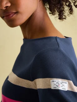 New Joules New Harbour Navy multi Boat Neck Breton Top Navymulti