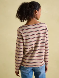 New Joules New Harbour Oat multi Boat Neck Breton Top Oatmulti