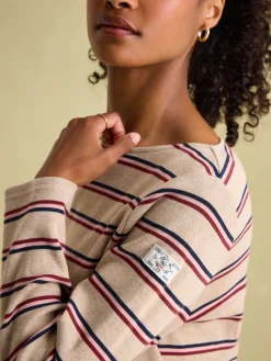 New Joules New Harbour Oat multi Boat Neck Breton Top Oatmulti