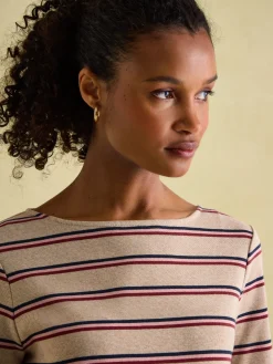 New Joules New Harbour Oat multi Boat Neck Breton Top Oatmulti