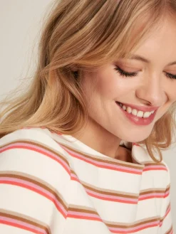 Online Joules New Harbour Pink & Tan Striped Boat Neck Breton Top Pink&TanStriped