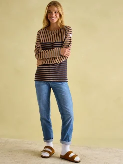 Discount Joules New Harbour Boat Neck Breton Top Tan/Navy