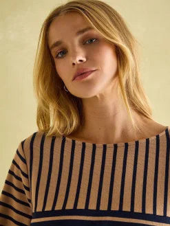 Discount Joules New Harbour Boat Neck Breton Top Tan/Navy