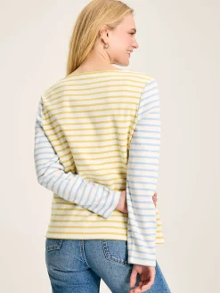 Outlet Joules New Harbour Yellow & Blue Striped Boat Neck Breton Top Yellow&BlueStriped