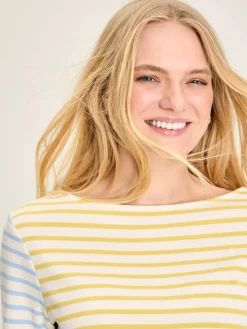 Outlet Joules New Harbour Yellow & Blue Striped Boat Neck Breton Top Yellow&BlueStriped