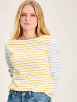 Outlet Joules New Harbour Yellow & Blue Striped Boat Neck Breton Top Yellow&BlueStriped