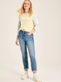 Outlet Joules New Harbour Yellow & Blue Striped Boat Neck Breton Top Yellow&BlueStriped