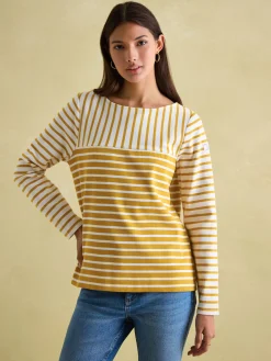 Joules New Harbour Yellow/ Cream Boat Neck Breton Top Yellow/Cream