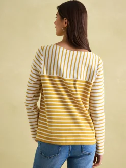 Joules New Harbour Yellow/ Cream Boat Neck Breton Top Yellow/Cream
