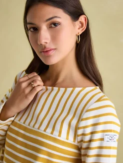 Joules New Harbour Yellow/ Cream Boat Neck Breton Top Yellow/Cream