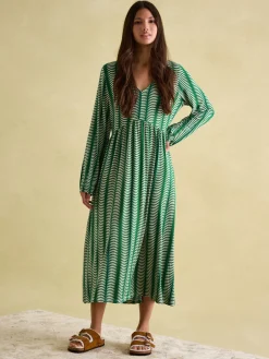 Best Joules Nia Long Sleeve Midaxi Dress Green