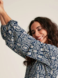 Best Joules Nia Navy Blue Printed Long Sleeve Midaxi Dress With Pockets NavyBlue