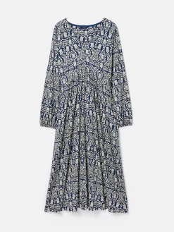 Best Joules Nia Navy Blue Printed Long Sleeve Midaxi Dress With Pockets NavyBlue