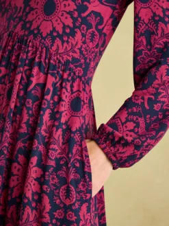 Discount Joules Nia Red & Navy Long Sleeve Midaxi Dress Red&Navy