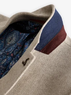 Clearance Joules Herringbone Texture Slim Fit Blazer Oatmeal