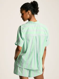 Hot Joules Olivia Blue & Green Striped Pyjama Set Blue&GreenStriped