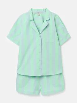 Hot Joules Olivia Blue & Green Striped Pyjama Set Blue&GreenStriped