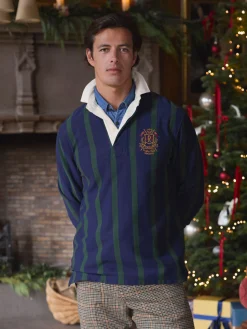 Best Joules Onside Vertical Stripe Rugby Shirt Green/Navy