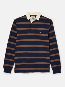 Clearance Joules Onside Navy & Brown Striped Rugby Shirt Navy&Brown