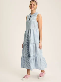 Joules Ophelia Blue & White Sleeveless Tiered Dress Blue&White