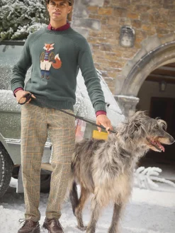 Outlet Joules Oundle Herringbone Slim Fit Trousers Brown