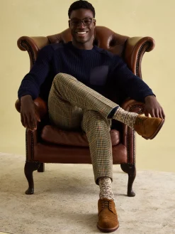 Outlet Joules Oundle Herringbone Slim Fit Trousers Brown