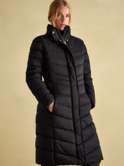 Outlet Joules Pembury Showerproof Longline Padded Coat With Hood Black