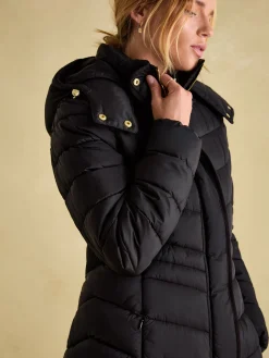 Outlet Joules Pembury Showerproof Longline Padded Coat With Hood Black
