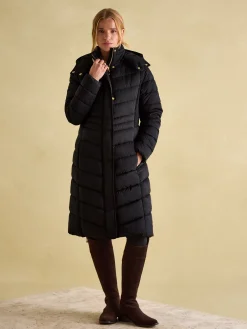 Outlet Joules Pembury Showerproof Longline Padded Coat With Hood Black