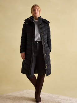 Outlet Joules Pembury Showerproof Longline Padded Coat With Hood Black