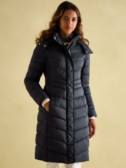 New Joules Pembury Navy Blue Showerproof Longline Padded Coat With Hood NavyBlue