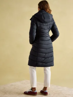 New Joules Pembury Navy Blue Showerproof Longline Padded Coat With Hood NavyBlue