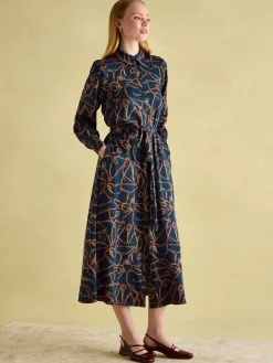 Online Joules Penelope Navy Bridle Print Satin Shirt Dress NavyBridlePrint