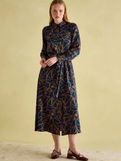 Online Joules Penelope Navy Bridle Print Satin Shirt Dress NavyBridlePrint