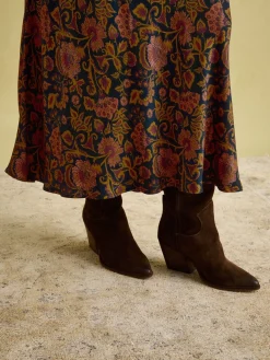 Outlet Joules Penelope Navy Floral Satin Midi Skirt NavyFloral