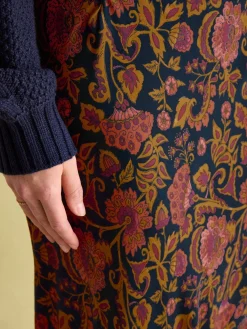 Outlet Joules Penelope Navy Floral Satin Midi Skirt NavyFloral