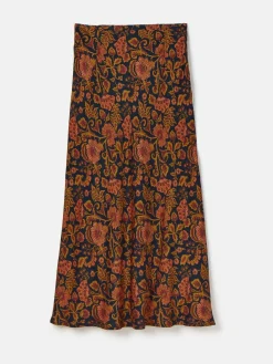 Outlet Joules Penelope Navy Floral Satin Midi Skirt NavyFloral