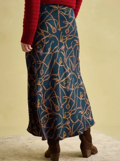 Joules Penelope Satin Midi Skirt Navy