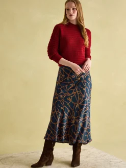 Joules Penelope Satin Midi Skirt Navy