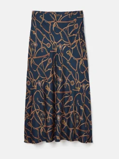 Joules Penelope Satin Midi Skirt Navy