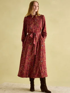 Clearance Joules Penelope Red Bridle Print Satin Shirt Dress RedBridlePrint